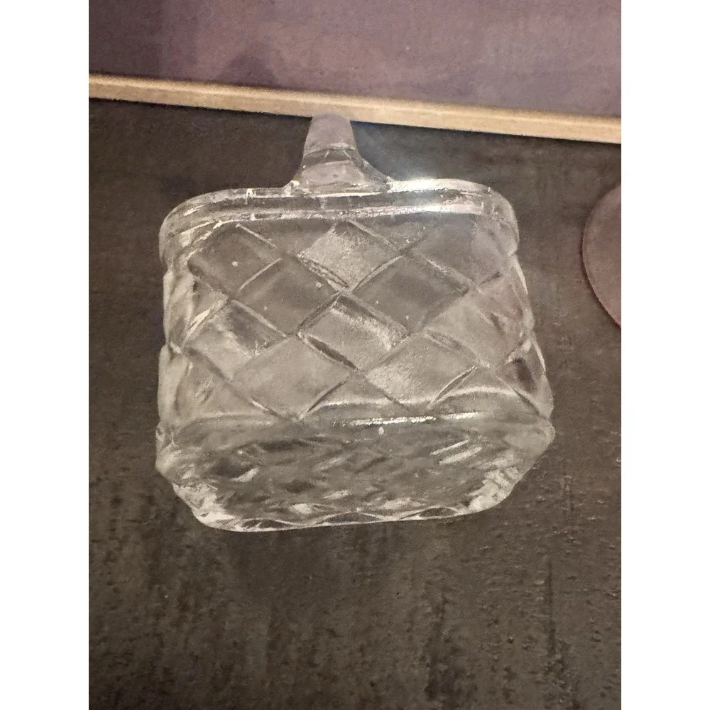 Vintage Pressed Clear Glass Woven Mini Small  Basket Easter 2